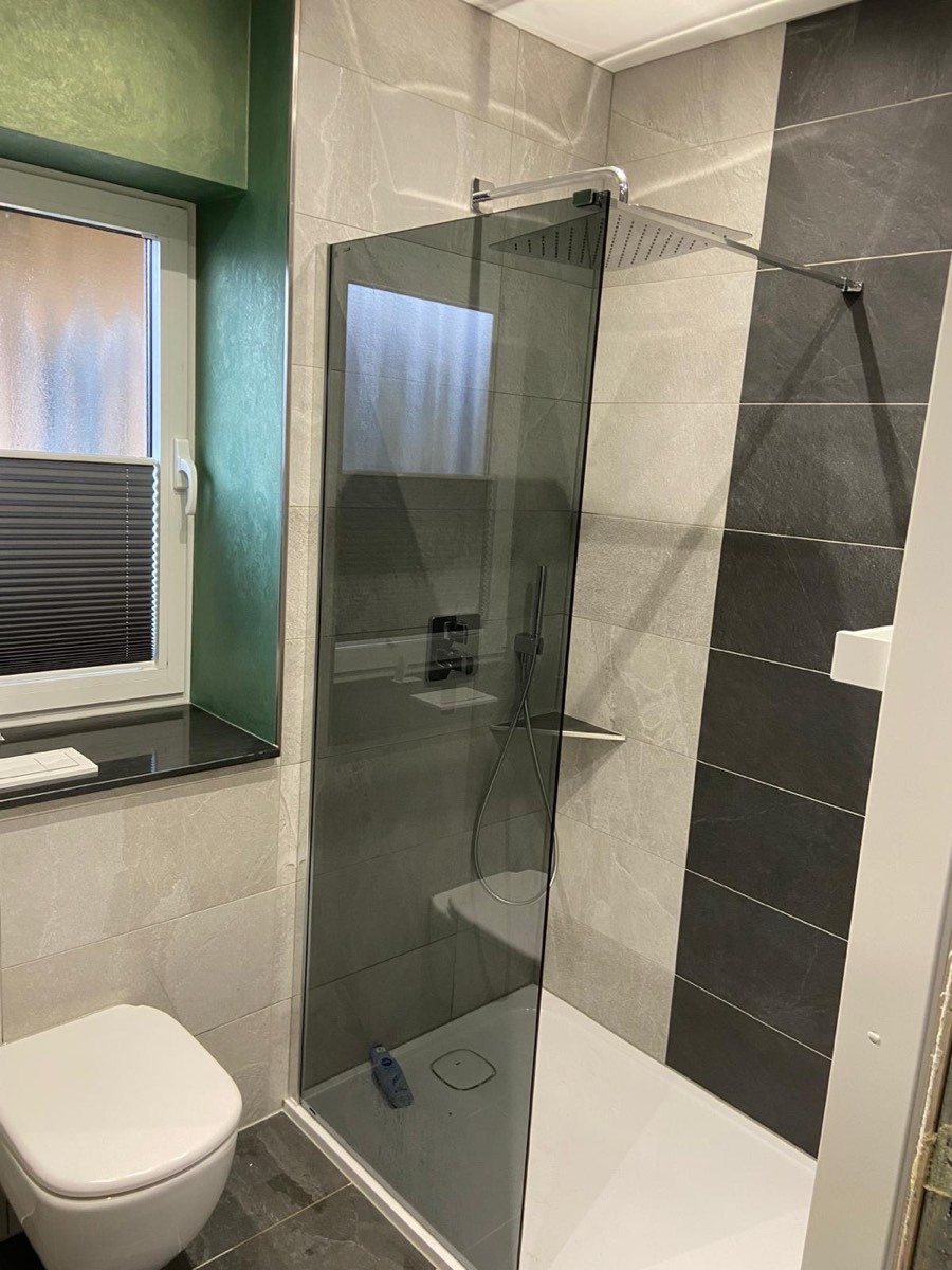 Dusche mit Glaswand und Regenbrause